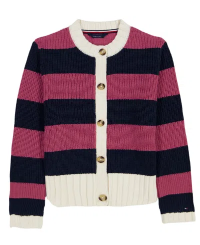 Tommy Hilfiger Kids' Girls' 7-16 Long-sleeve Button Stripe Sweater In Multi