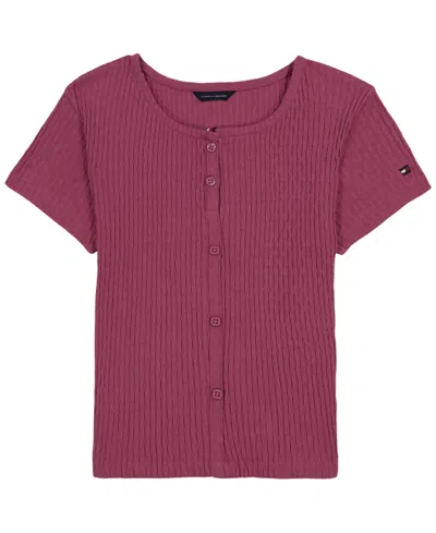 Tommy Hilfiger Kids' Girls' 7-16 Pointelle Rib Short-sleeve Top In Red