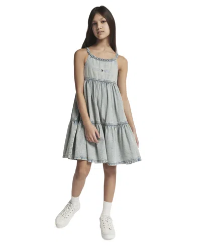 Tommy Hilfiger Kids' Girls' 7-16 Rope Trim Scoop Neck Denim Dress In Blue