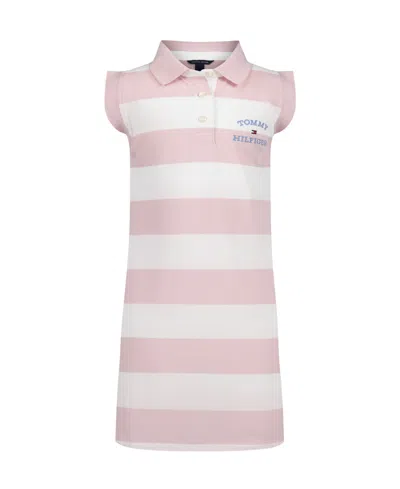Tommy Hilfiger Kids' Girls' 7-16 Sleeveless Collared Striped Rugby Polo Dress In Pink