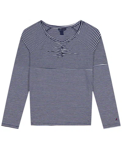 Tommy Hilfiger Kids' Girls' 7-16 Stripe Long-sleeve Jersey Top In Blue