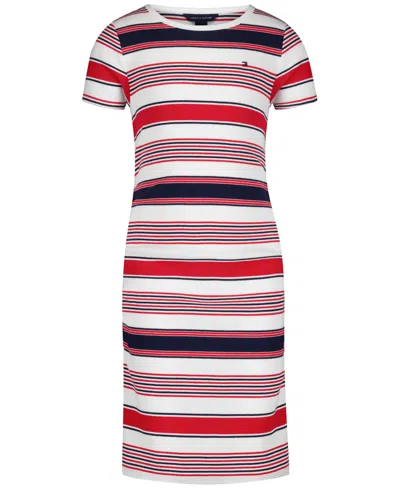 Tommy Hilfiger Kids' Girls' 7-16 Striped Ribbed Short-sleeve Dress In Multi