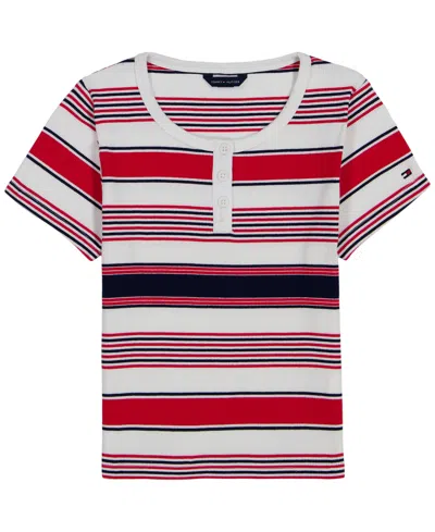 Tommy Hilfiger Kids' Girls' 7-16 Striped Ribbed Short-sleeve Top In Multi