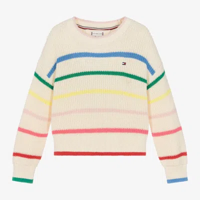Tommy Hilfiger Kids' Girls Ivory Striped Organic Cotton Sweater