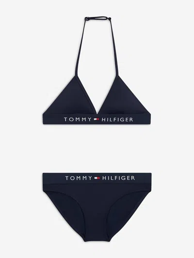 Tommy Hilfiger Kids'  Girls Logo Triangle Bikini In Blue