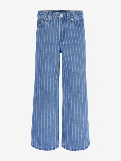 Tommy Hilfiger Kids'  Girls Mabel Stripe Wide Leg Jeans In Blue