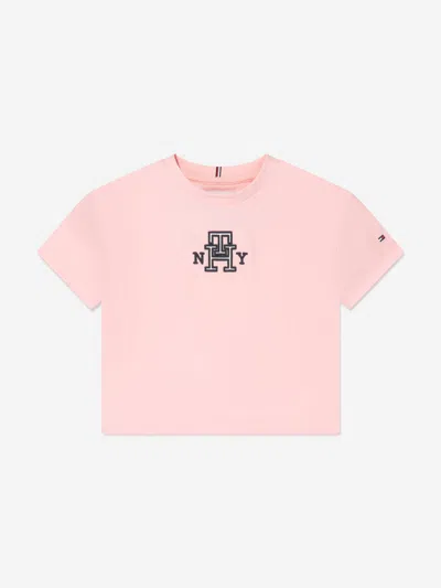 Tommy Hilfiger Kids' Girls Monogram Satin Applique T-shirt In Pink