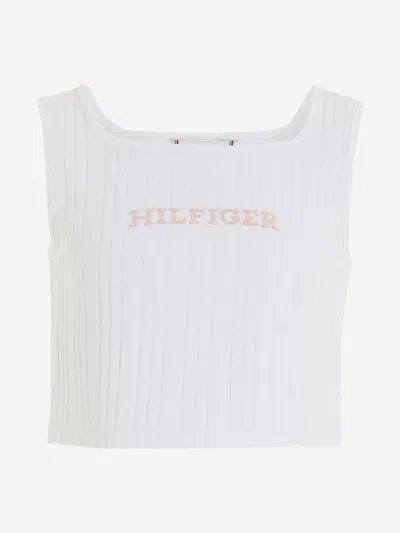 Tommy Hilfiger Kids' Girls Monotype Rib Knit Top In White