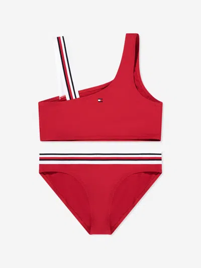 Tommy Hilfiger Kids'  Girls One Shoulder Bikini In Red