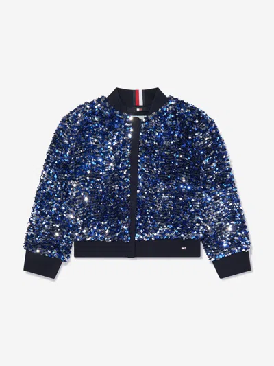 Tommy Hilfiger Kids' Girls Sequin Varsity Jacket In Blue