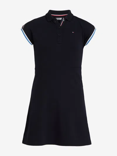 Tommy Hilfiger Kids' Girls Shoulder Stripe Polo Dress In Blue