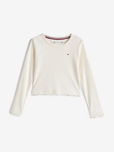 Tommy Hilfiger Kids'  Girls Slub Knit Long Sleeve Top In Ivory