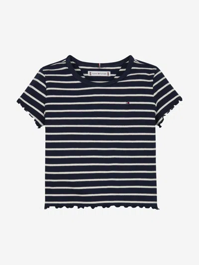 Tommy Hilfiger Kids'  Girls Striped Rib Knit Top In Blue