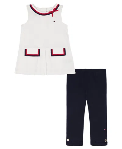 Tommy Hilfiger Babies' Girls' Toddler 2t-4t Pique Knit Sleeveless Tunic & Slit Capri Leggings, 2-piece Set In Multi