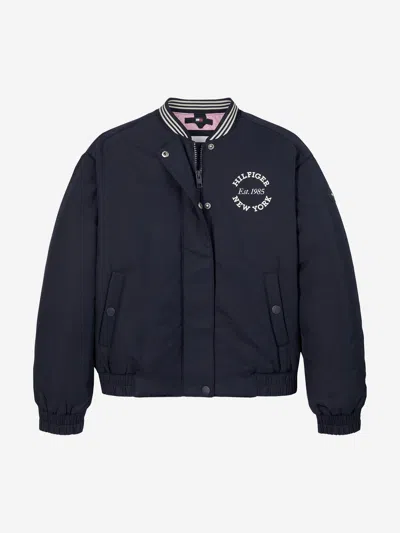 Tommy Hilfiger Girls Varsity Sateen Bomber Jacket In Blue