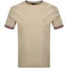 Tommy Hilfiger Global Stripe Cuffs T Shirt Beige In Nude