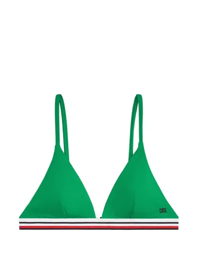 Tommy Hilfiger Global Stripe Triangle Bikini Top In Green
