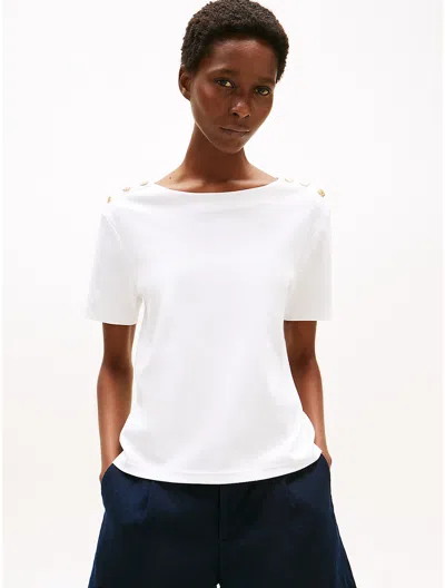 Tommy Hilfiger Gold Button In White