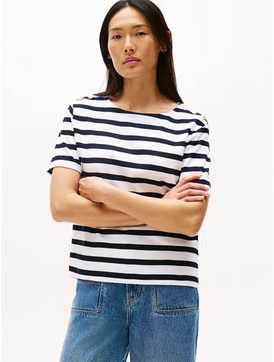 Tommy Hilfiger Gold Button In White