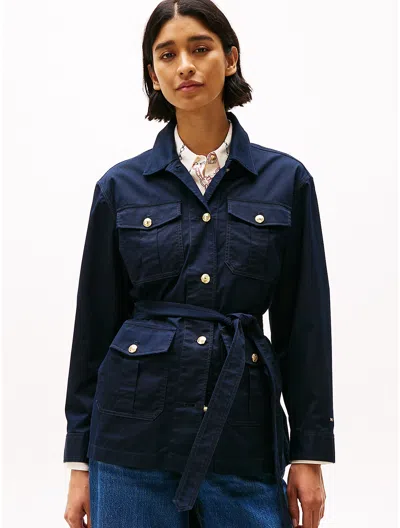 Tommy Hilfiger Gold Button Belted Utility Jacket In Dark Night Navy