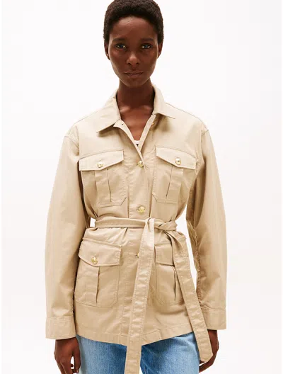 Tommy Hilfiger Gold Button Belted Utility Jacket In Sandalwood
