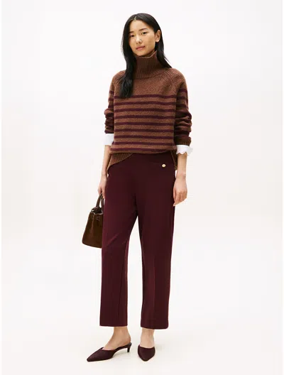 Tommy Hilfiger Gold Button Ponte Pant In Burgundy