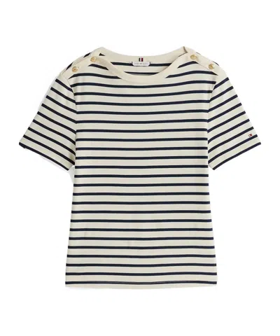 Tommy Hilfiger Gold Button T-shirt In White