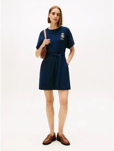Tommy Hilfiger Gold Crest Logo Belted T In Blue