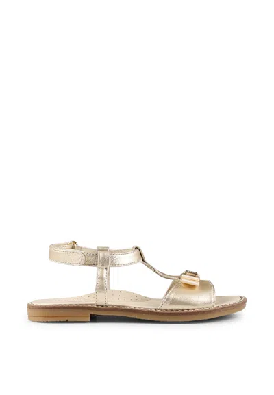 Tommy Hilfiger Kids' Gold Leather Sandals For Girl With Bow