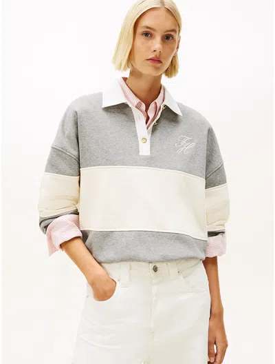 Tommy Hilfiger Colourblock Logo-embroidery Polo Shirt In Gray