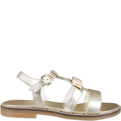 Tommy Hilfiger Kids' Gold Sandals For Girl With Bow And Logo