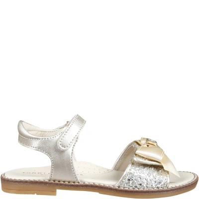 Tommy Hilfiger Kids' Gold Sandals For Girl With Bow And Logo