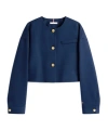 Tommy Hilfiger Gold-tone Button Collarless Cropped Blazer In Blue
