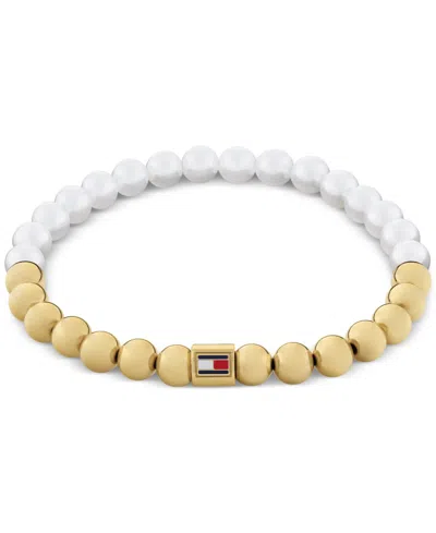 Tommy Hilfiger Gold-tone Colored Beaded Bracelet In Gold,white