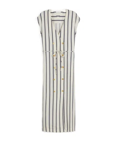 Tommy Hilfiger Gold-tone Button Stripe Midi Dress In Multi
