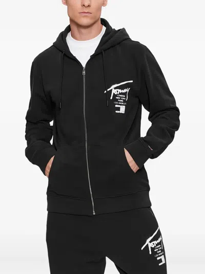 Tommy Hilfiger Graffiti-print Zip-up Hoodie In Black