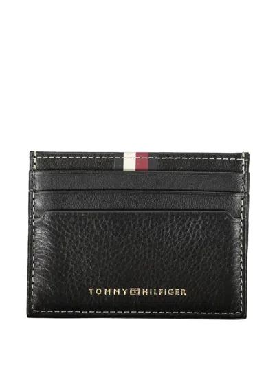 Tommy Hilfiger Grained Leather Card Holder In Black