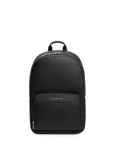 Tommy Hilfiger Grained-texture Logo-plaque Backpack In Black