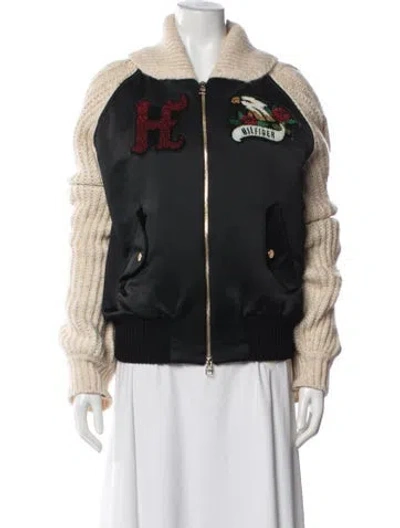 Pre-owned Tommy Hilfiger Graphic Print Bomber Jacket In Black