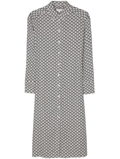 Tommy Hilfiger Graphic-print Twill Midi Shirt Dress In White