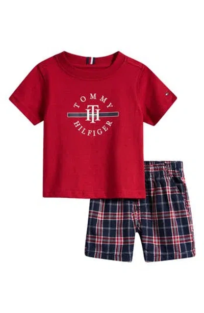 Tommy Hilfiger Babies'  Graphic T-shirt & Plaid Shorts Set In Red