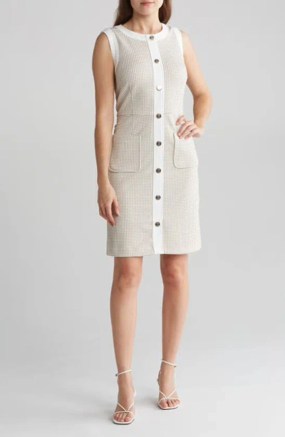 Tommy Hilfiger Grid Textured Sheath Dress In Ivory/khaki