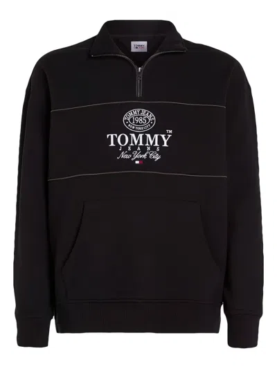 Tommy Hilfiger Half-zip Logo Sweatshirt In Brown