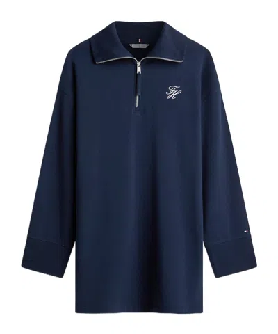 Tommy Hilfiger Half-zip Relaxed Mini Sweatshirt Dress In Blue