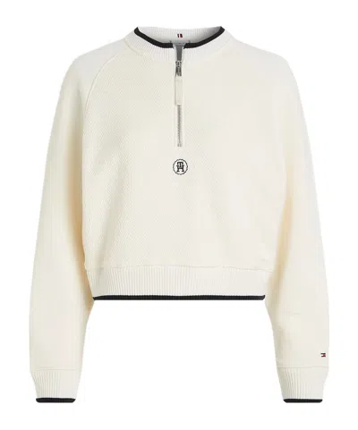 Tommy Hilfiger Half Zipper Short Hoodie In White