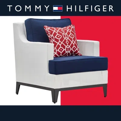 Tommy Hilfiger Hampton Outdoor Mesh Chair With Cushions, Coastal White And Navy In Blue,gray