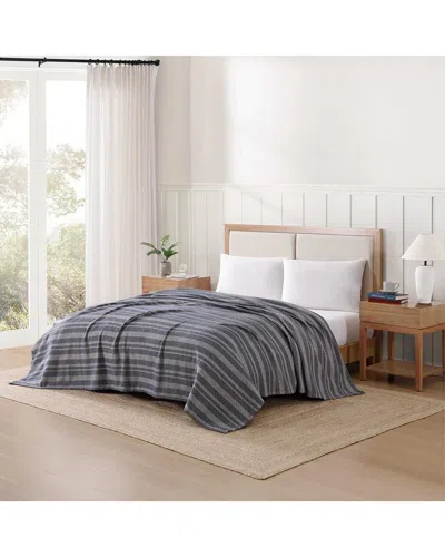 Tommy Hilfiger Harbor Stripe Cotton Blanket In Gray
