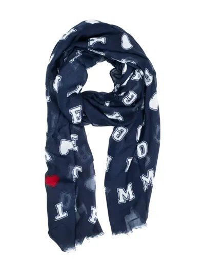 Tommy Hilfiger Heart Logo-print Scarf In Blue