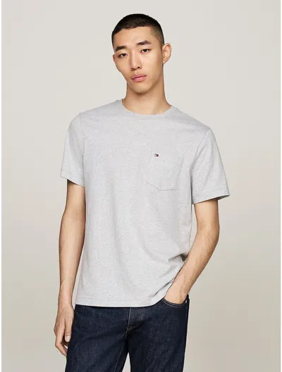 Tommy Hilfiger Heather Cotton Pocket T In Light Grey Heather