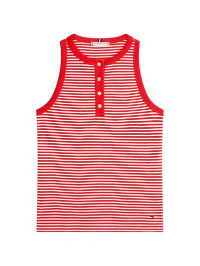 Tommy Hilfiger Henley Striped Top In Red